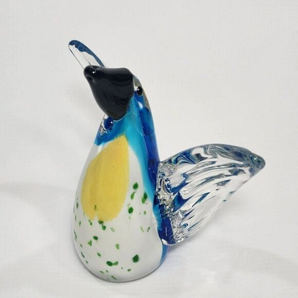 Diamond Star 5" Art Glass Bird Figurine Blue and Yellow Decor - Picture 4 of 8